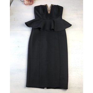 ASOS Black LBD Sleeveless Fitted Gold V-Neck Midi Bodycon Sheath Dress US4